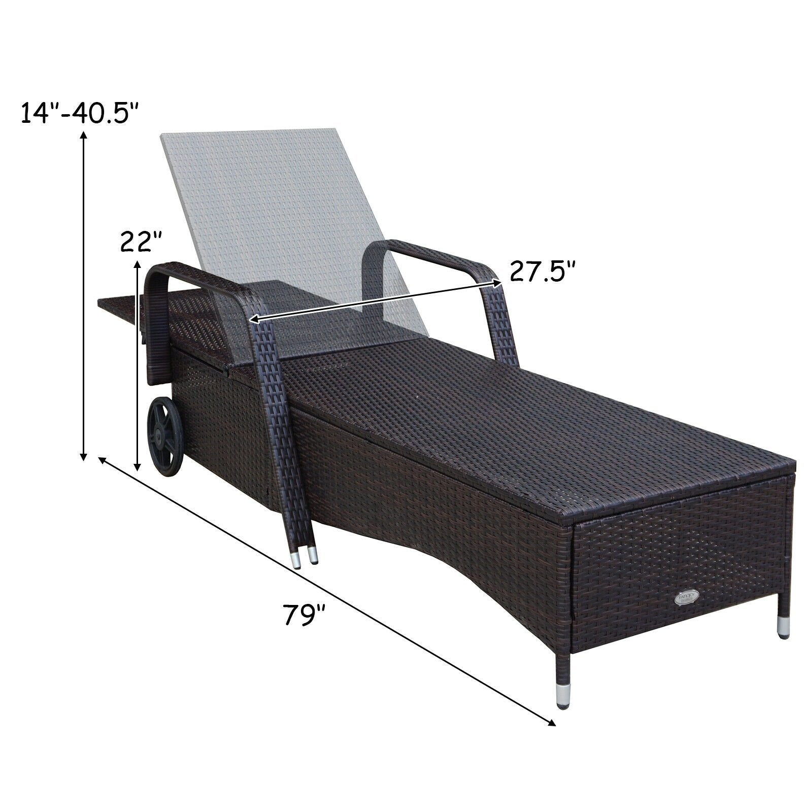 Outdoor Recliner Cushioned Chaise Lounge with Adjustable Backrest, White Outdoor Chaise Lounges   at Gallery Canada