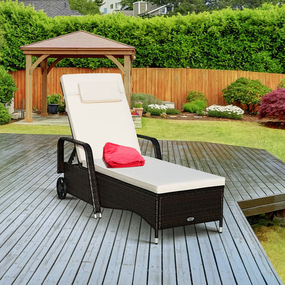 Outdoor Recliner Cushioned Chaise Lounge with Adjustable Backrest, White Outdoor Chaise Lounges   at Gallery Canada