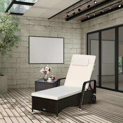 Outdoor Recliner Cushioned Chaise Lounge with Adjustable Backrest, White Outdoor Chaise Lounges   at Gallery Canada