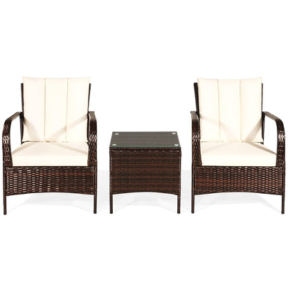 3 Pieces Patio Conversation Rattan Furniture Set with Cushions, White Patio Conversation Sets   at Gallery Canada