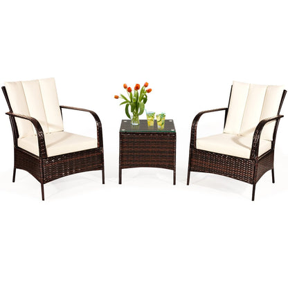 3 Pieces Patio Conversation Rattan Furniture Set with Cushions, White Patio Conversation Sets   at Gallery Canada