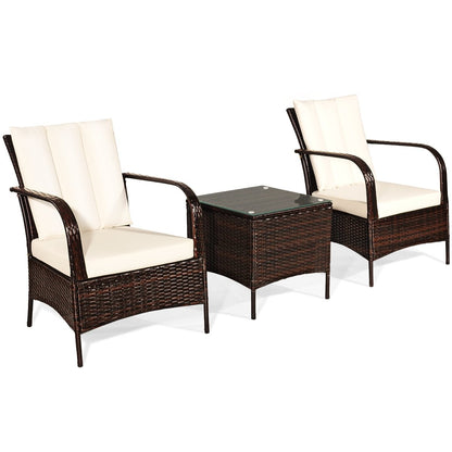 3 Pieces Patio Conversation Rattan Furniture Set with Cushions, White Patio Conversation Sets   at Gallery Canada