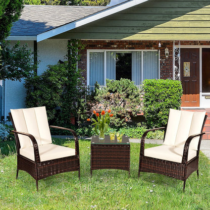 3 Pieces Patio Conversation Rattan Furniture Set with Cushions, White Patio Conversation Sets   at Gallery Canada