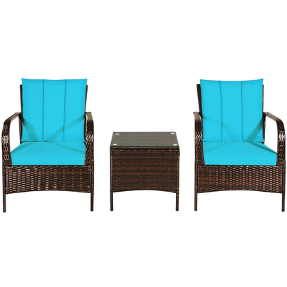 3 Pieces Patio Conversation Rattan Furniture Set with Cushions, Turquoise Patio Conversation Sets   at Gallery Canada