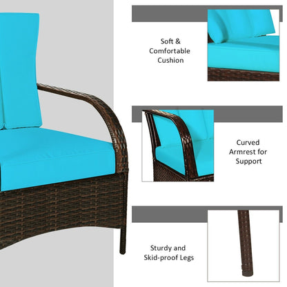 3 Pieces Patio Conversation Rattan Furniture Set with Cushions, Turquoise Patio Conversation Sets   at Gallery Canada