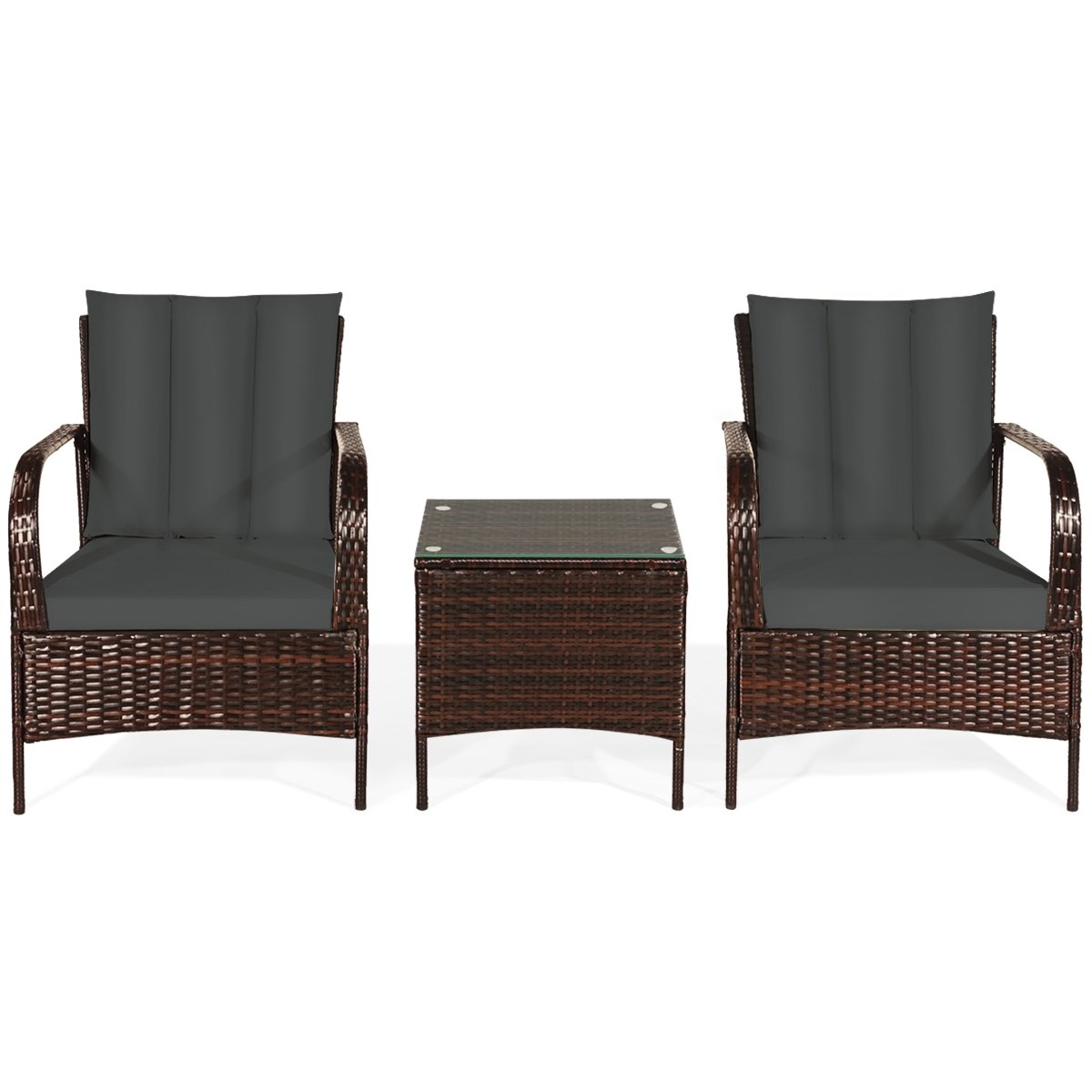 3 Pieces Patio Conversation Rattan Furniture Set with Cushions, Gray Patio Conversation Sets   at Gallery Canada