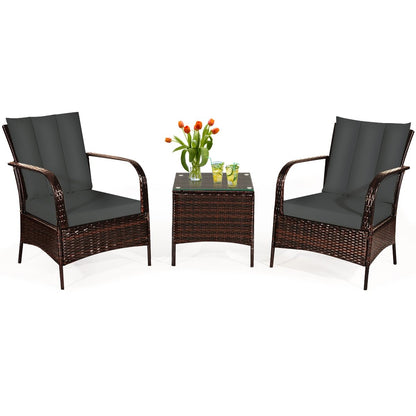 3 Pieces Patio Conversation Rattan Furniture Set with Cushions, Gray Patio Conversation Sets   at Gallery Canada