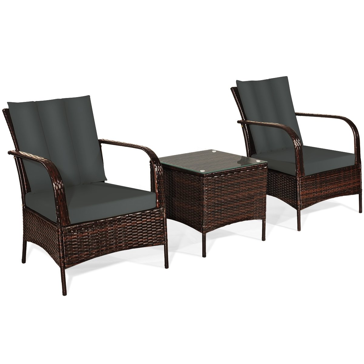 3 Pieces Patio Conversation Rattan Furniture Set with Cushions, Gray Patio Conversation Sets   at Gallery Canada