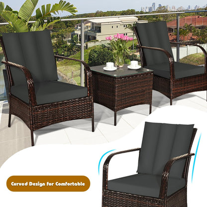 3 Pieces Patio Conversation Rattan Furniture Set with Cushions, Gray Patio Conversation Sets   at Gallery Canada