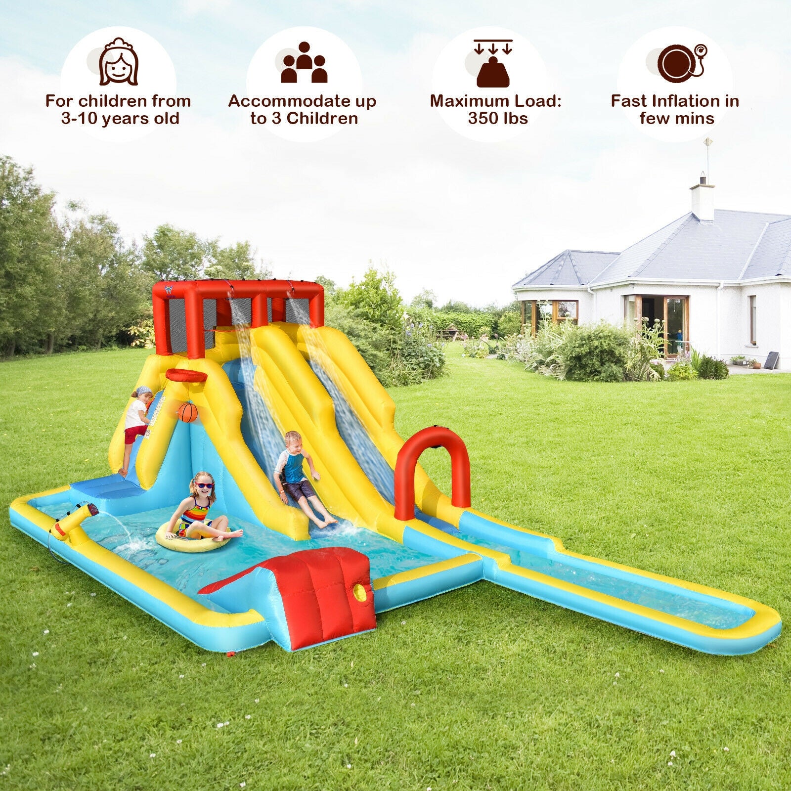 7-in-1 Inflatable Dual Slide Water Park Bounce House Without Blower Bounce House at Gallery Canada
