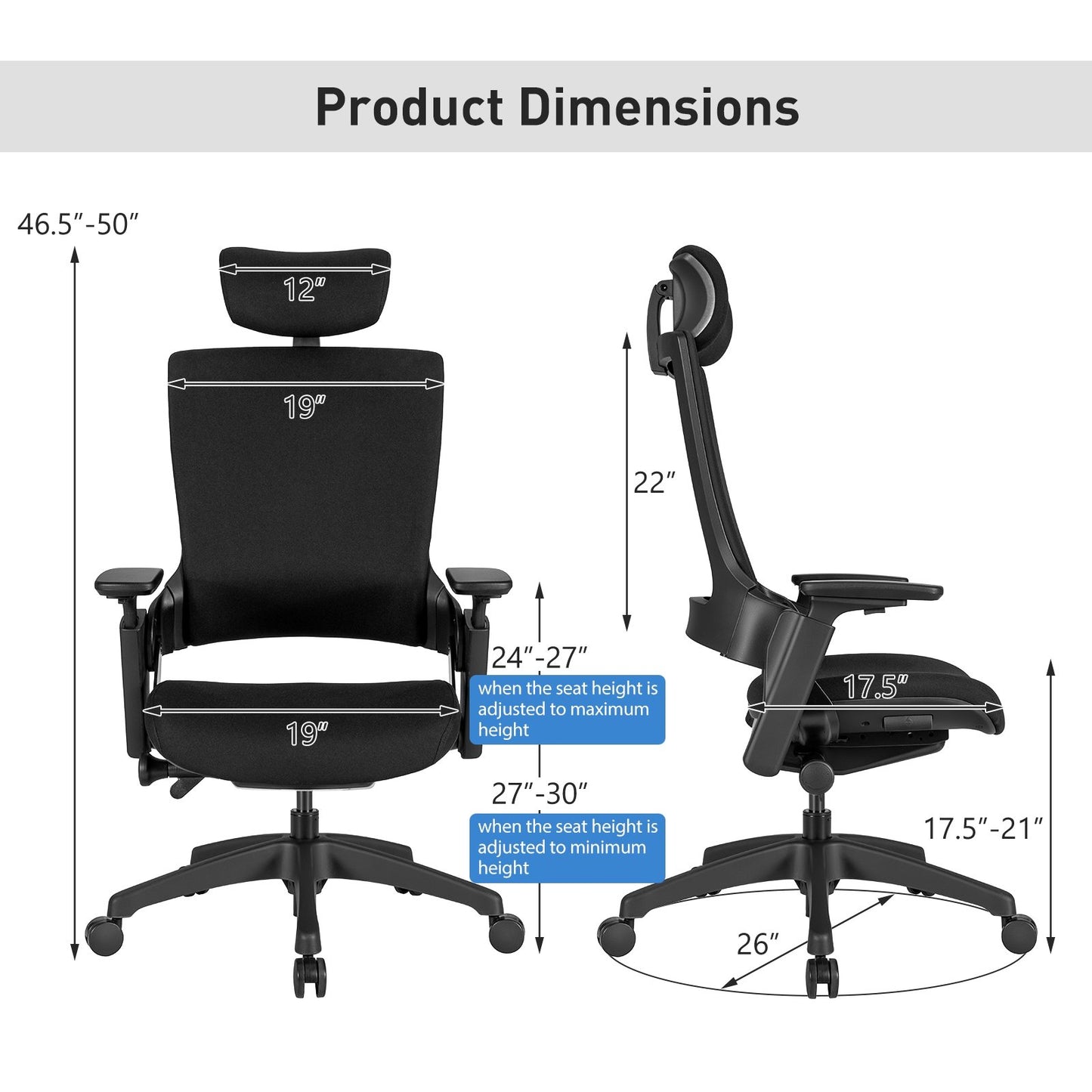 Reclining Computer Desk Chair with 3D Armrests and Headrest, Black - Gallery Canada
