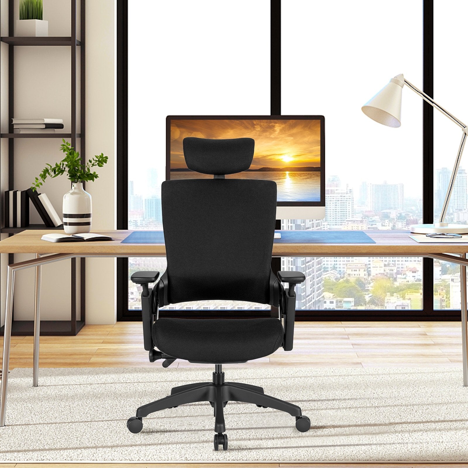 Reclining Computer Desk Chair with 3D Armrests and Headrest, Black - Gallery Canada