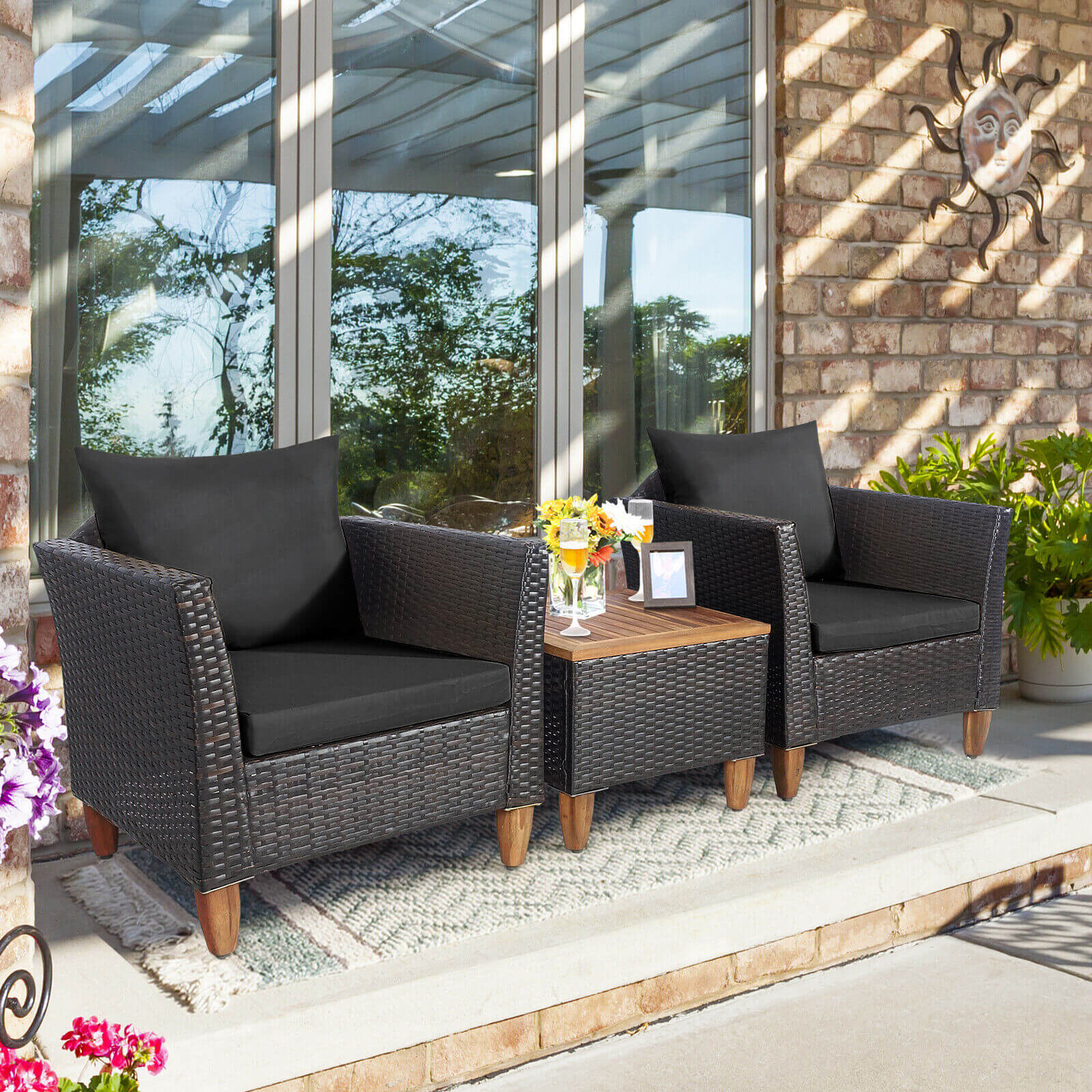 3 Pieces Patio Rattan Bistro Furniture Set, Black Patio Conversation Sets   at Gallery Canada