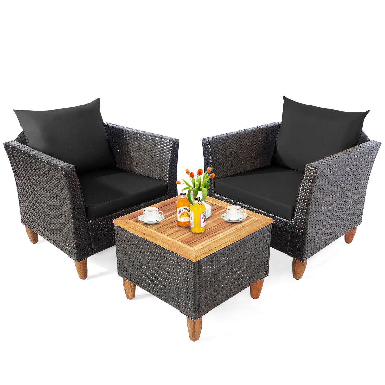 3 Pieces Patio Rattan Bistro Furniture Set, Black Patio Conversation Sets   at Gallery Canada