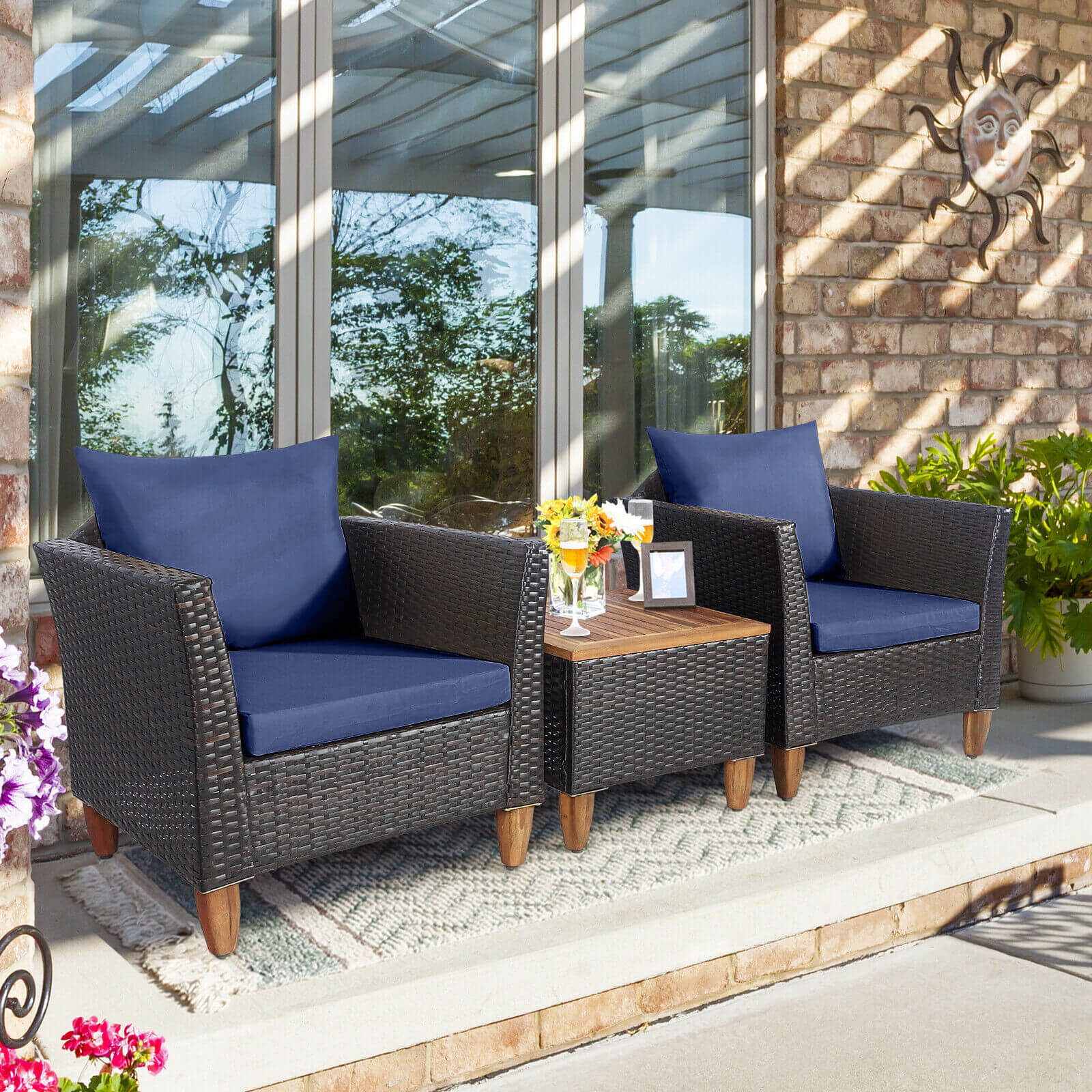 3 Pieces Patio Rattan Bistro Furniture Set, Navy - Gallery Canada