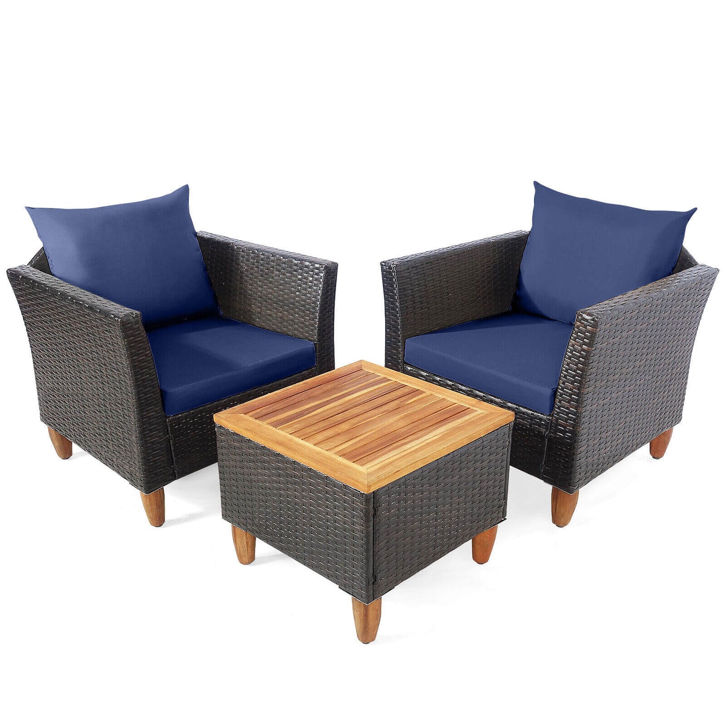 3 Pieces Patio Rattan Bistro Furniture Set, Navy - Gallery Canada