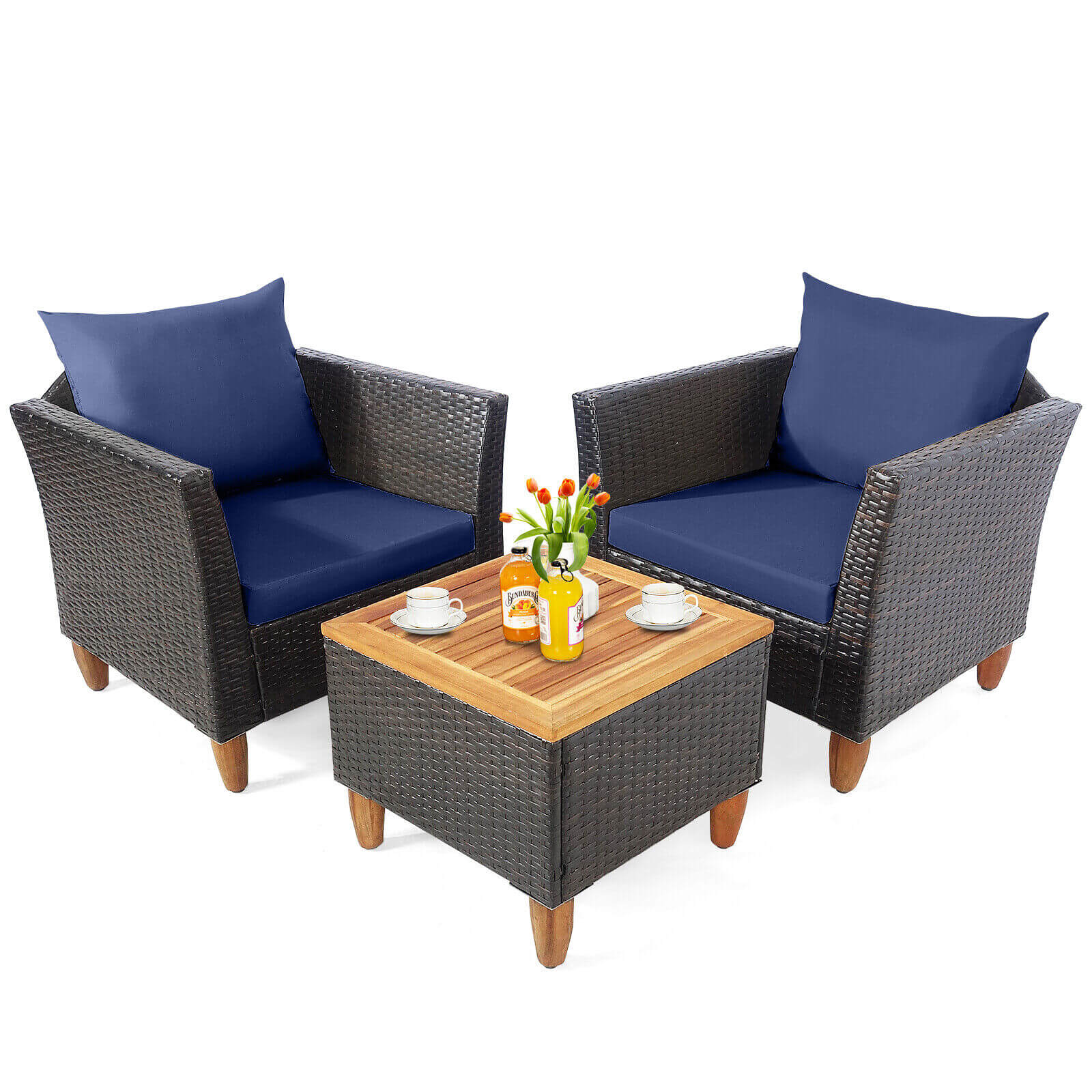 3 Pieces Patio Rattan Bistro Furniture Set, Navy Patio Conversation Sets   at Gallery Canada