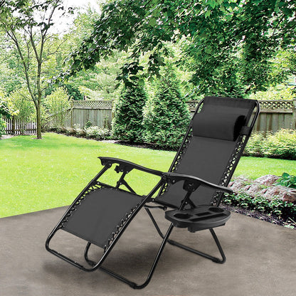 Outdoor Folding Zero Gravity Reclining Lounge Chair with Utility Tray, Black Beach & Lawn Chairs   at Gallery Canada