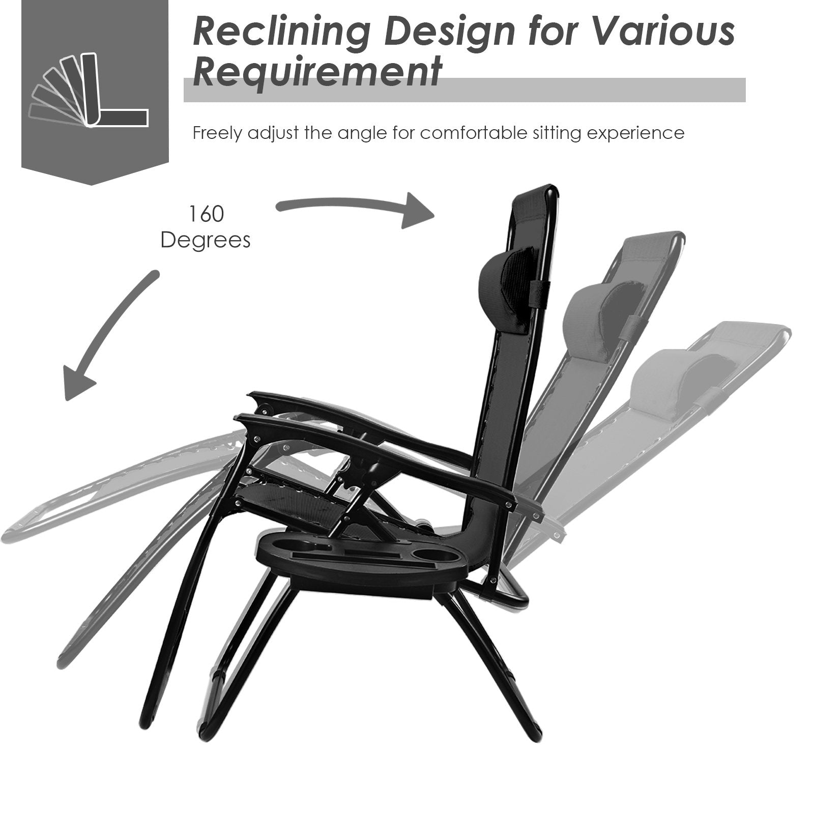 Outdoor Folding Zero Gravity Reclining Lounge Chair with Utility Tray, Black Beach & Lawn Chairs   at Gallery Canada