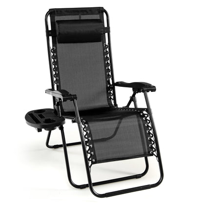 Outdoor Folding Zero Gravity Reclining Lounge Chair with Utility Tray, Black Beach & Lawn Chairs   at Gallery Canada