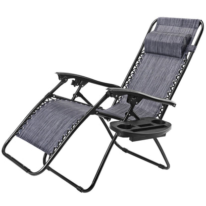 Outdoor Folding Zero Gravity Reclining Lounge Chair with Utility Tray, Gray - Gallery Canada