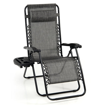 Outdoor Folding Zero Gravity Reclining Lounge Chair with Utility Tray, Gray - Gallery Canada