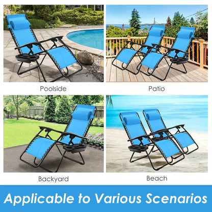 Outdoor Folding Zero Gravity Reclining Lounge Chair with Utility Tray, Light Blue - Gallery Canada
