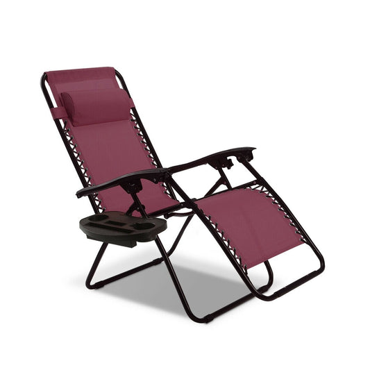 Outdoor Folding Zero Gravity Reclining Lounge Chair, Wine - Gallery Canada