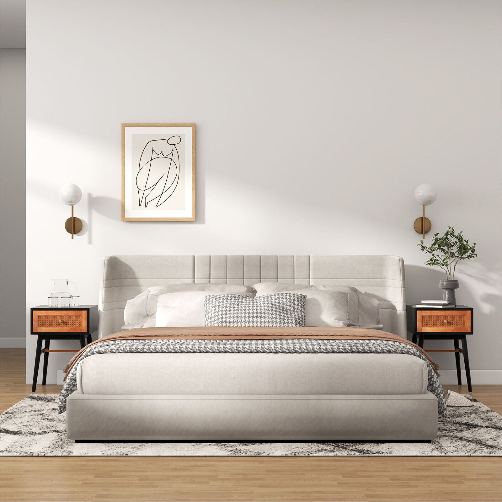 1-Drawer Modern Bedside Table with Solid Wood Legs, Black Nightstands at Gallery Canada