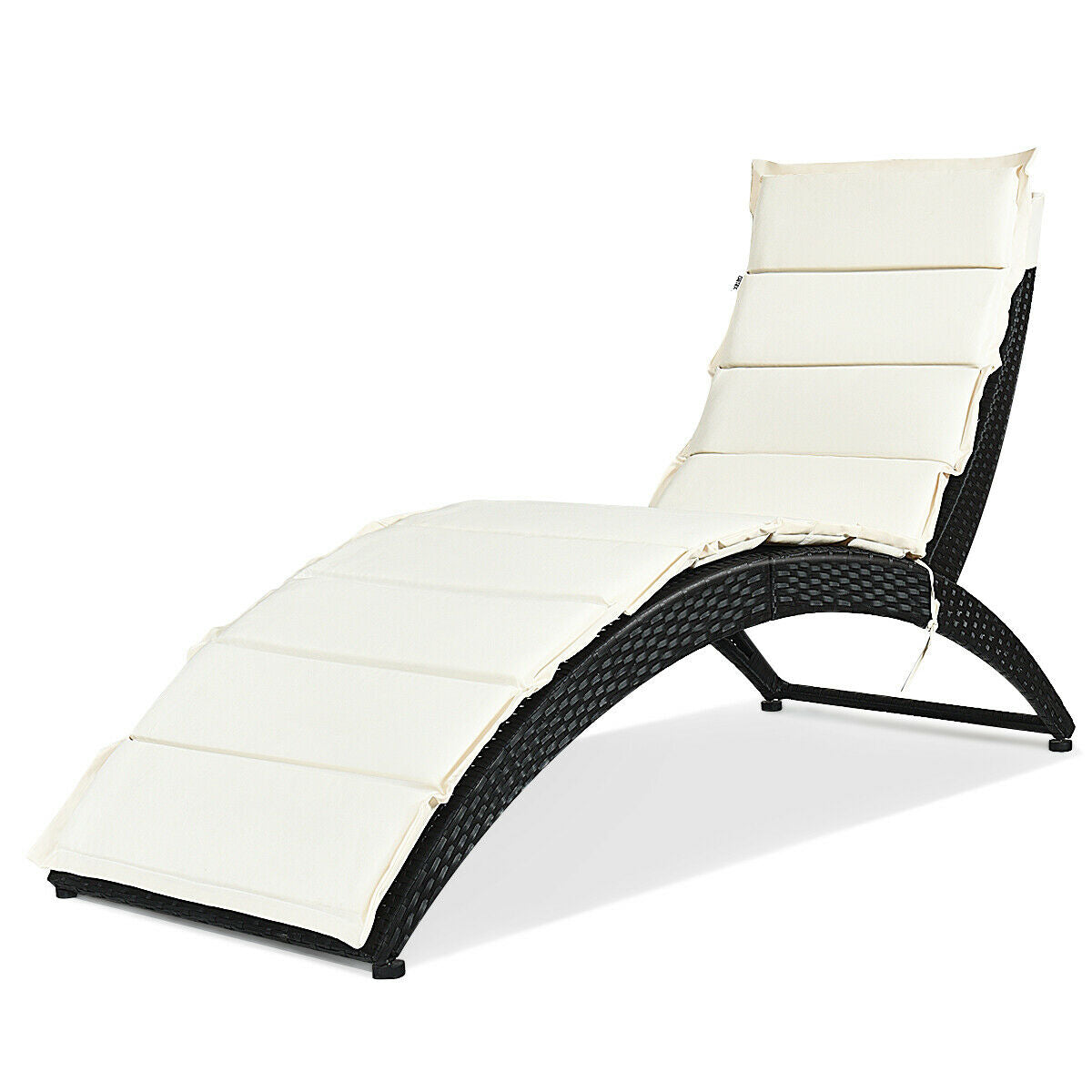 Folding Patio Rattan Portable Lounge Chair Chaise with Cushion, Beige Outdoor Chaise Lounges   at Gallery Canada