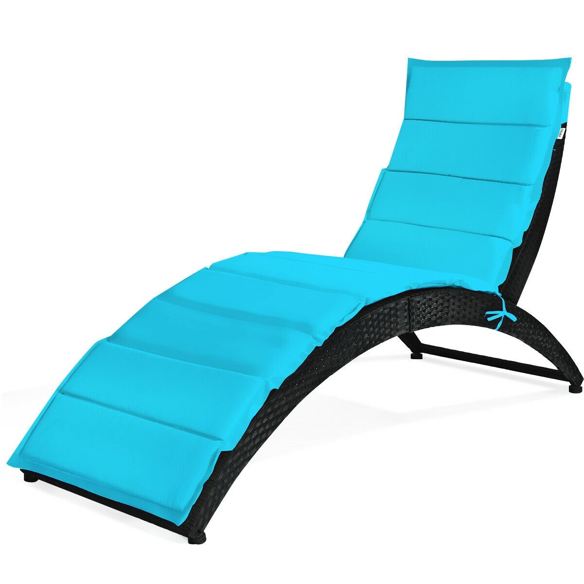 Folding Patio Rattan Portable Lounge Chair Chaise with Cushion, Turquoise Outdoor Chaise Lounges   at Gallery Canada