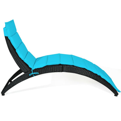 Folding Patio Rattan Portable Lounge Chair Chaise with Cushion, Turquoise Outdoor Chaise Lounges   at Gallery Canada