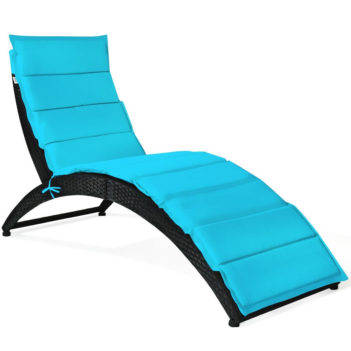 Folding Patio Rattan Portable Lounge Chair Chaise with Cushion, Turquoise Outdoor Chaise Lounges   at Gallery Canada