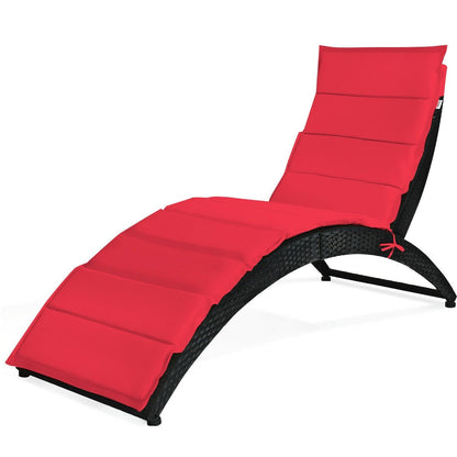 Folding Patio Rattan Portable Lounge Chair Chaise with Cushion, Red Outdoor Chaise Lounges   at Gallery Canada