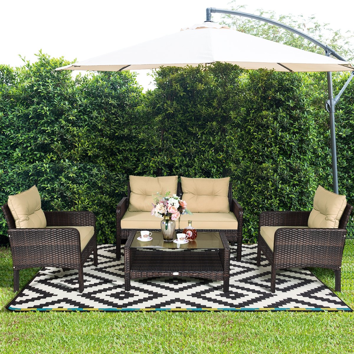 4 Pieces Patio Rattan Free Combination Sofa Set with Cushion and Coffee Table, Beige Patio Furniture Sets   at Gallery Canada