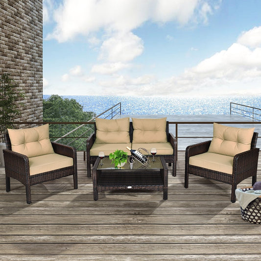 4 Pieces Patio Rattan Free Combination Sofa Set with Cushion and Coffee Table, Beige Patio Furniture Sets   at Gallery Canada