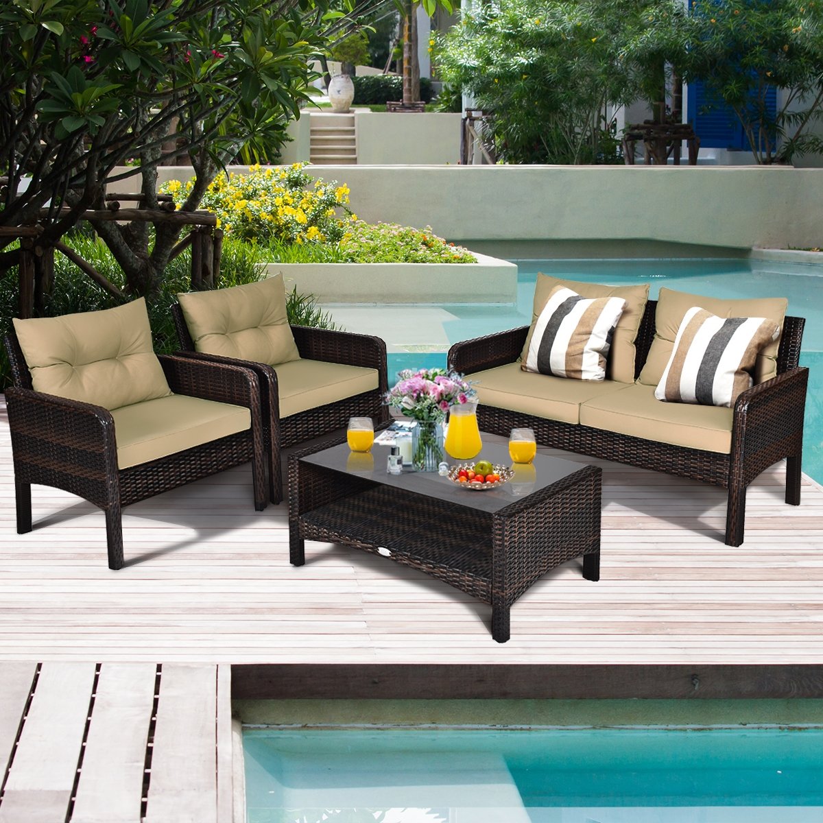 4 Pieces Patio Rattan Free Combination Sofa Set with Cushion and Coffee Table, Beige Patio Furniture Sets   at Gallery Canada