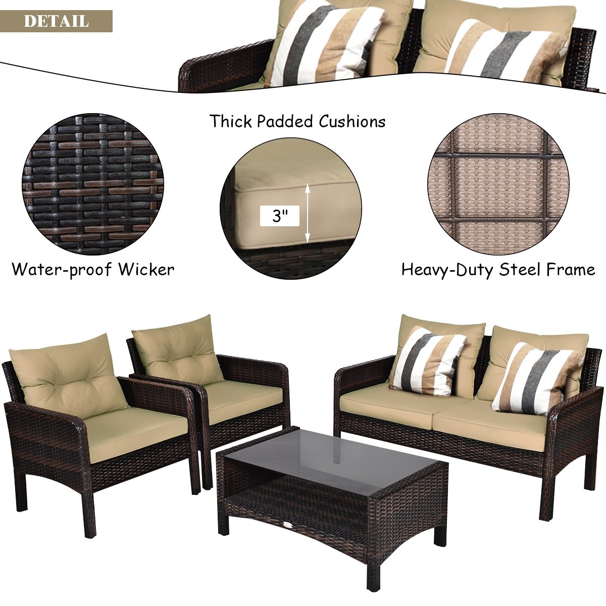 4 Pieces Patio Rattan Free Combination Sofa Set with Cushion and Coffee Table, Beige Patio Furniture Sets   at Gallery Canada