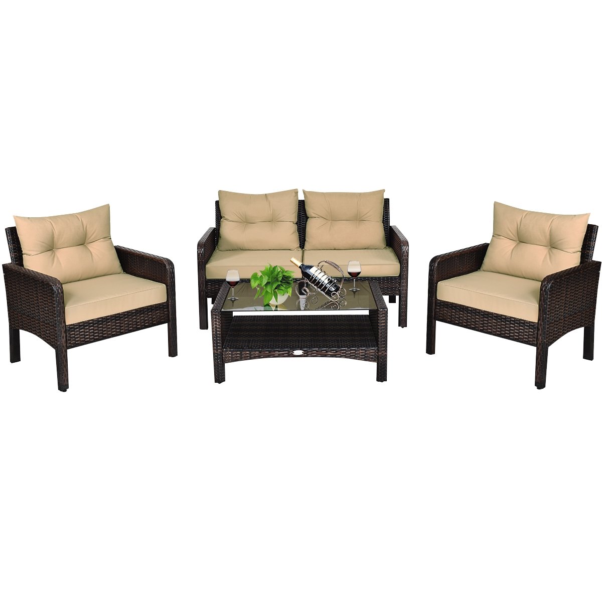 4 Pieces Patio Rattan Free Combination Sofa Set with Cushion and Coffee Table, Beige Patio Furniture Sets   at Gallery Canada