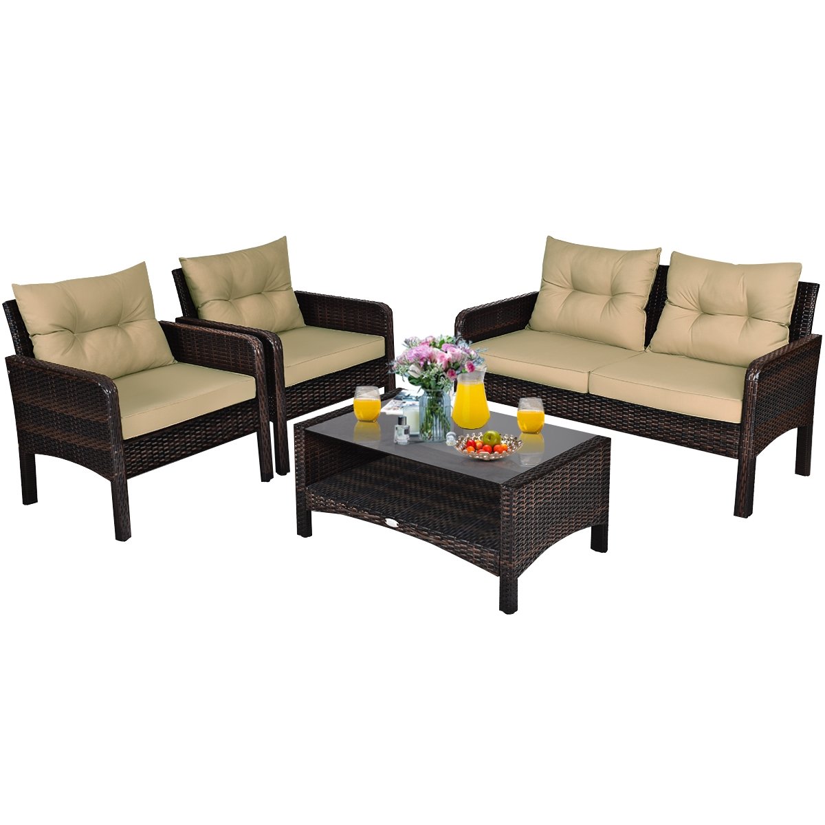 4 Pieces Patio Rattan Free Combination Sofa Set with Cushion and Coffee Table, Beige Patio Furniture Sets   at Gallery Canada