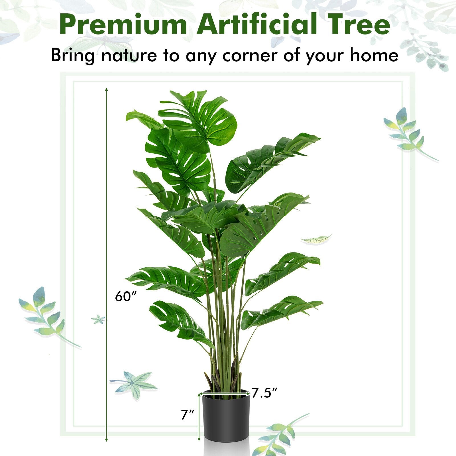 5 Feet Artificial Tree Faux Monstera Deliciosa Plant for Home Indoor and Outdoor, Green - Gallery Canada