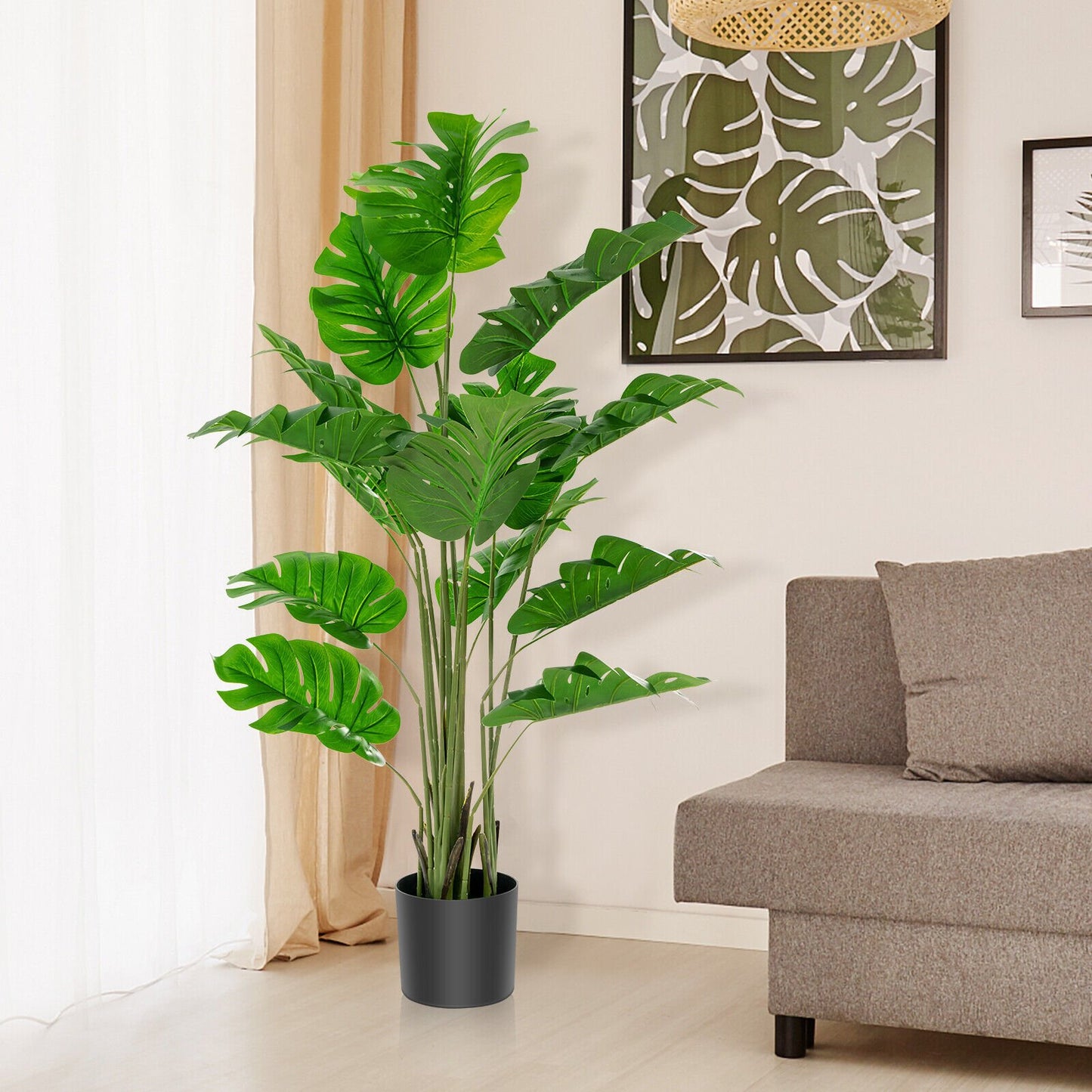 5 Feet Artificial Tree Faux Monstera Deliciosa Plant for Home Indoor and Outdoor, Green Faux Plants   at Gallery Canada