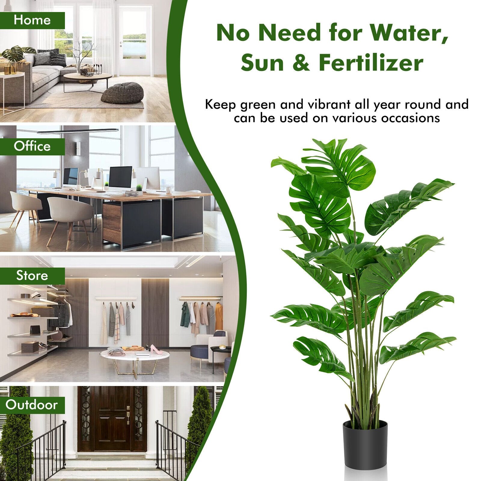 5 Feet Artificial Tree Faux Monstera Deliciosa Plant for Home Indoor and Outdoor, Green Faux Plants   at Gallery Canada