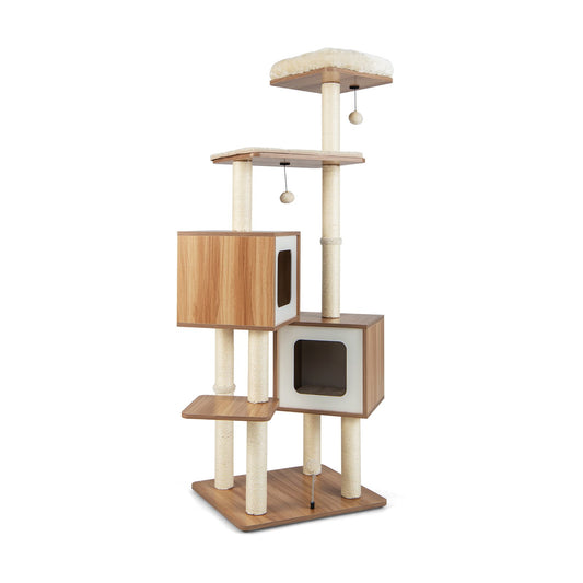 Modern Wooden Cat Tree with Perch Condos and Washable Cushions, Natural - Gallery Canada