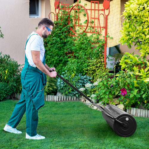 Metal Lawn Roller with Detachable Gripping Handle, Black