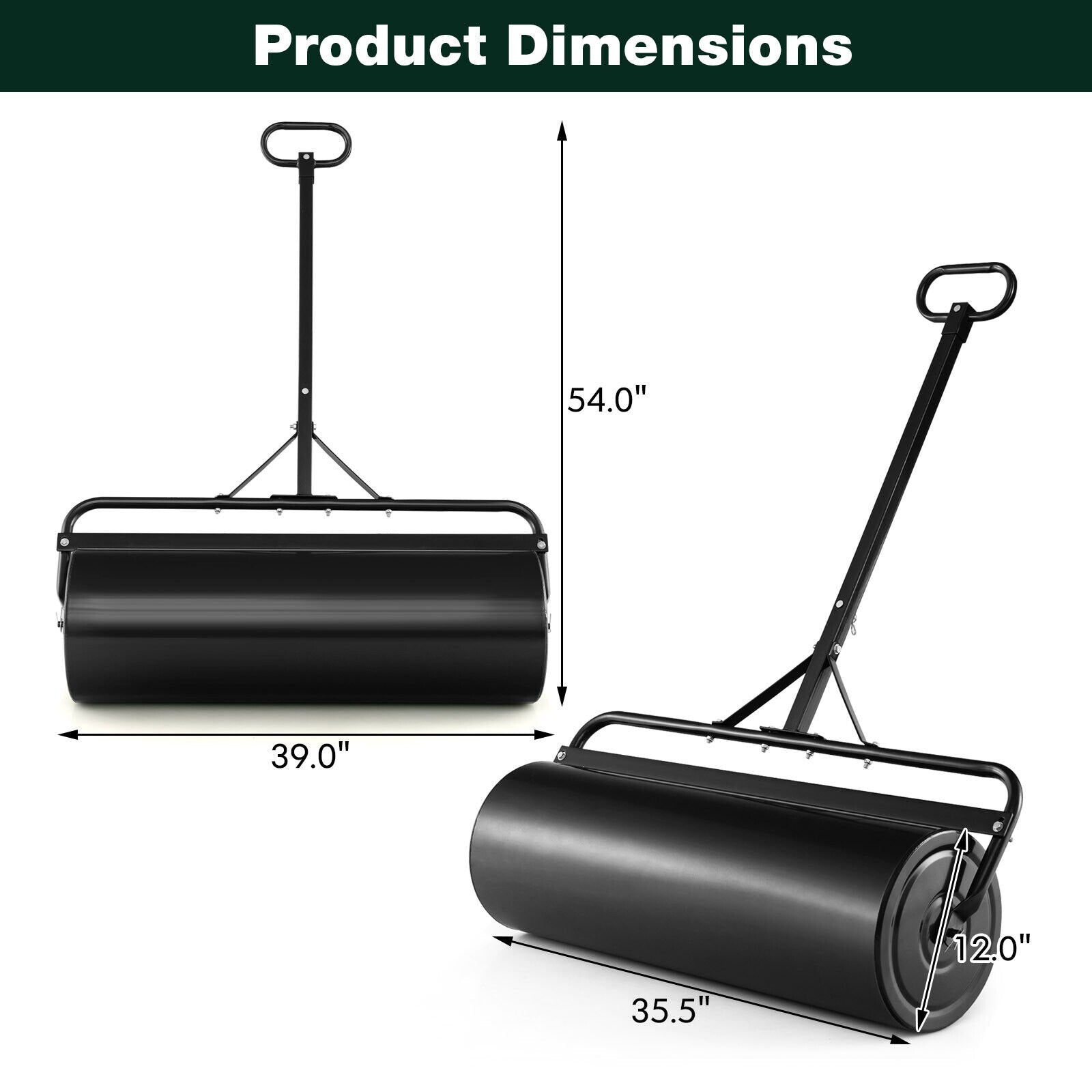 Metal Lawn Roller with Detachable Gripping Handle, Black Lawn Care Tools   at Gallery Canada