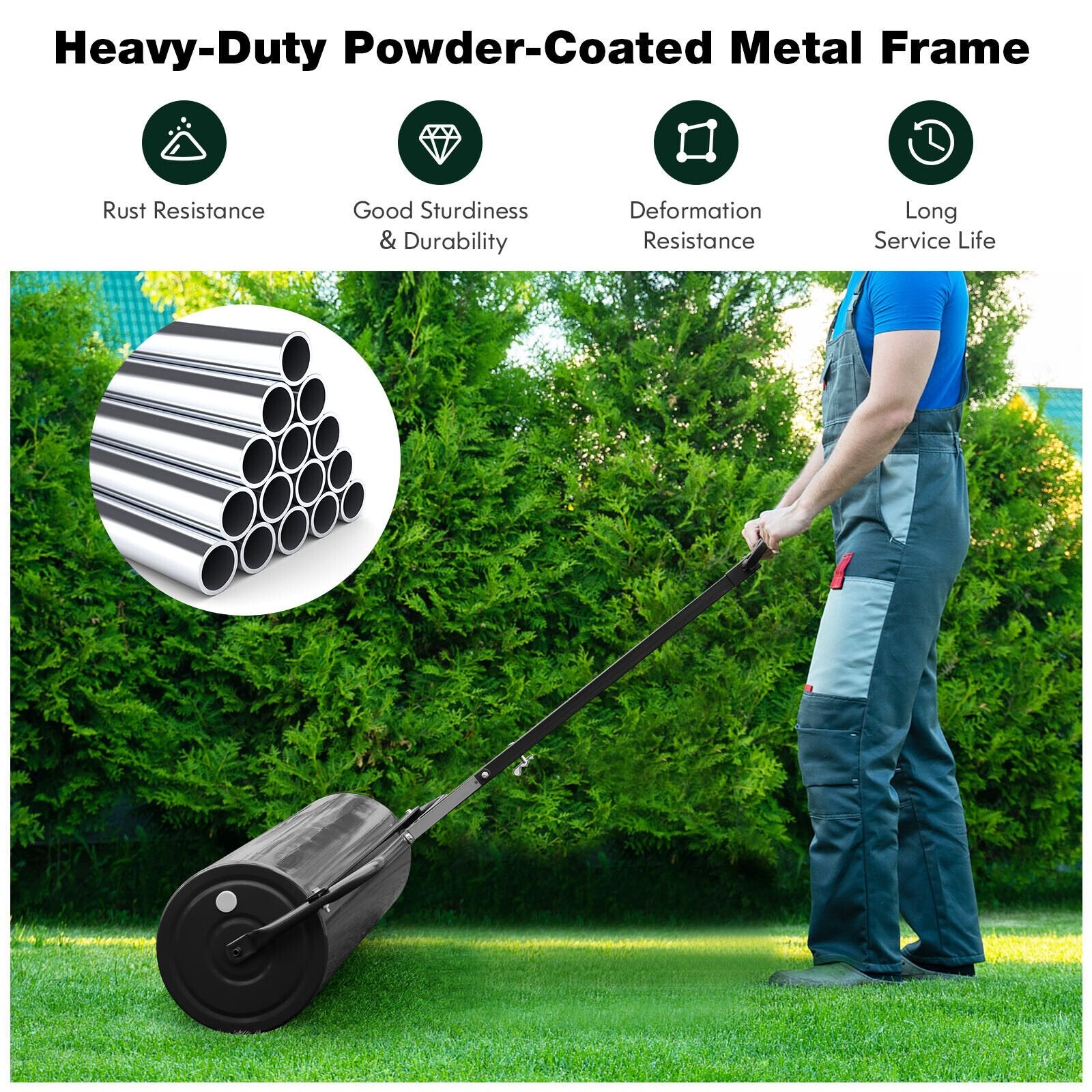 Metal Lawn Roller with Detachable Gripping Handle, Black Lawn Care Tools   at Gallery Canada