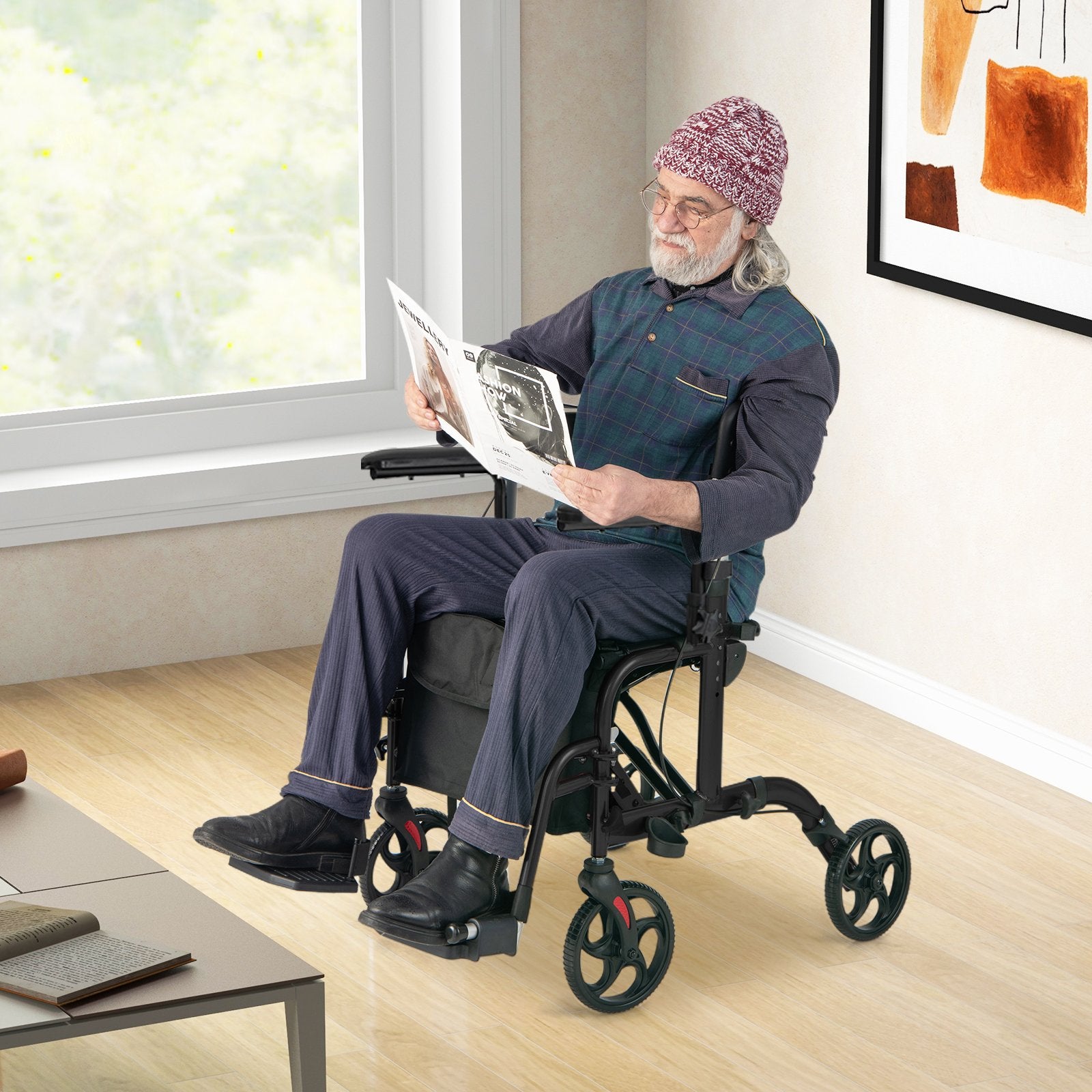 Folding Rollator Walker with Seat and Wheels Supports up to 300 lbs, Black Walkers & Rollators   at Gallery Canada