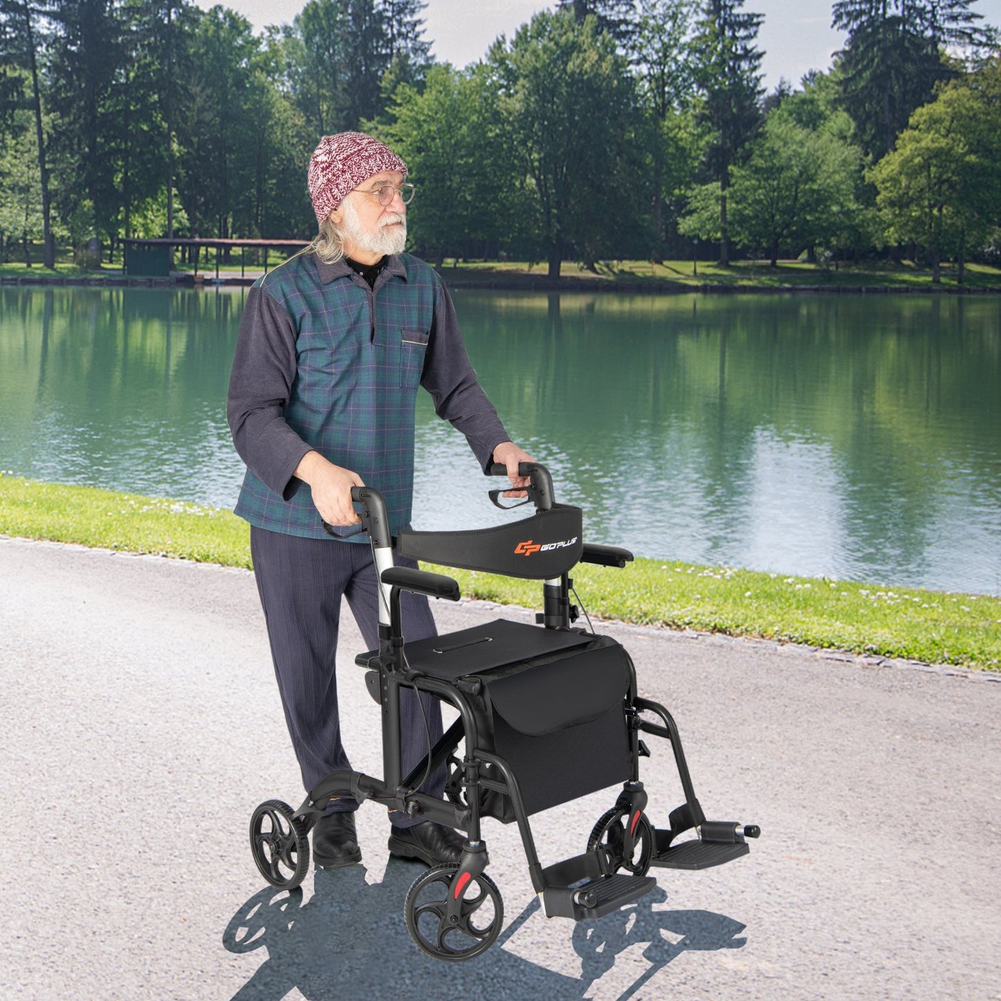 Folding Rollator Walker with Seat and Wheels Supports up to 300 lbs, Black Walkers & Rollators   at Gallery Canada