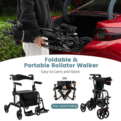 Folding Rollator Walker with Seat and Wheels Supports up to 300 lbs, Black Walkers & Rollators   at Gallery Canada